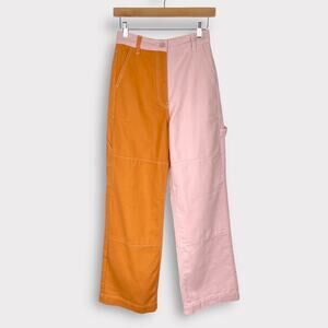 Topshop Jeans Womens 4 Pink Orange Carpenter Straight Leg High Rise Skater Prep